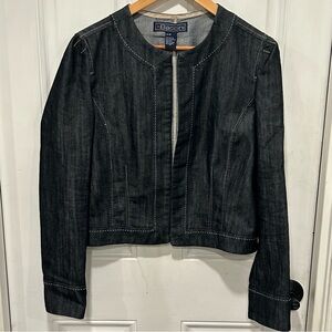Baccini Woman’s Denim Jacket Topper, Size Medium, Dark Wash, Open Front